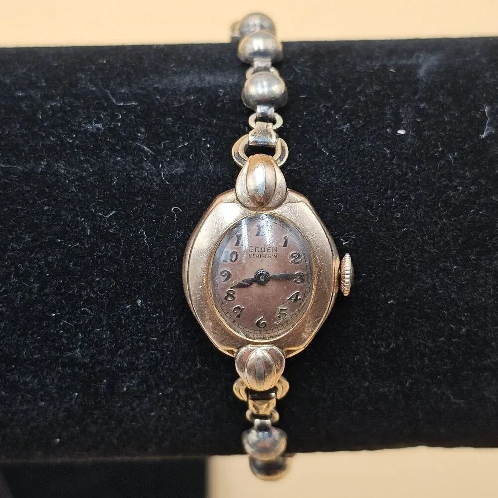 Gruen Verithin Vintage Ladies Watch 10k Gold Filled Case Sissor Band For Repair